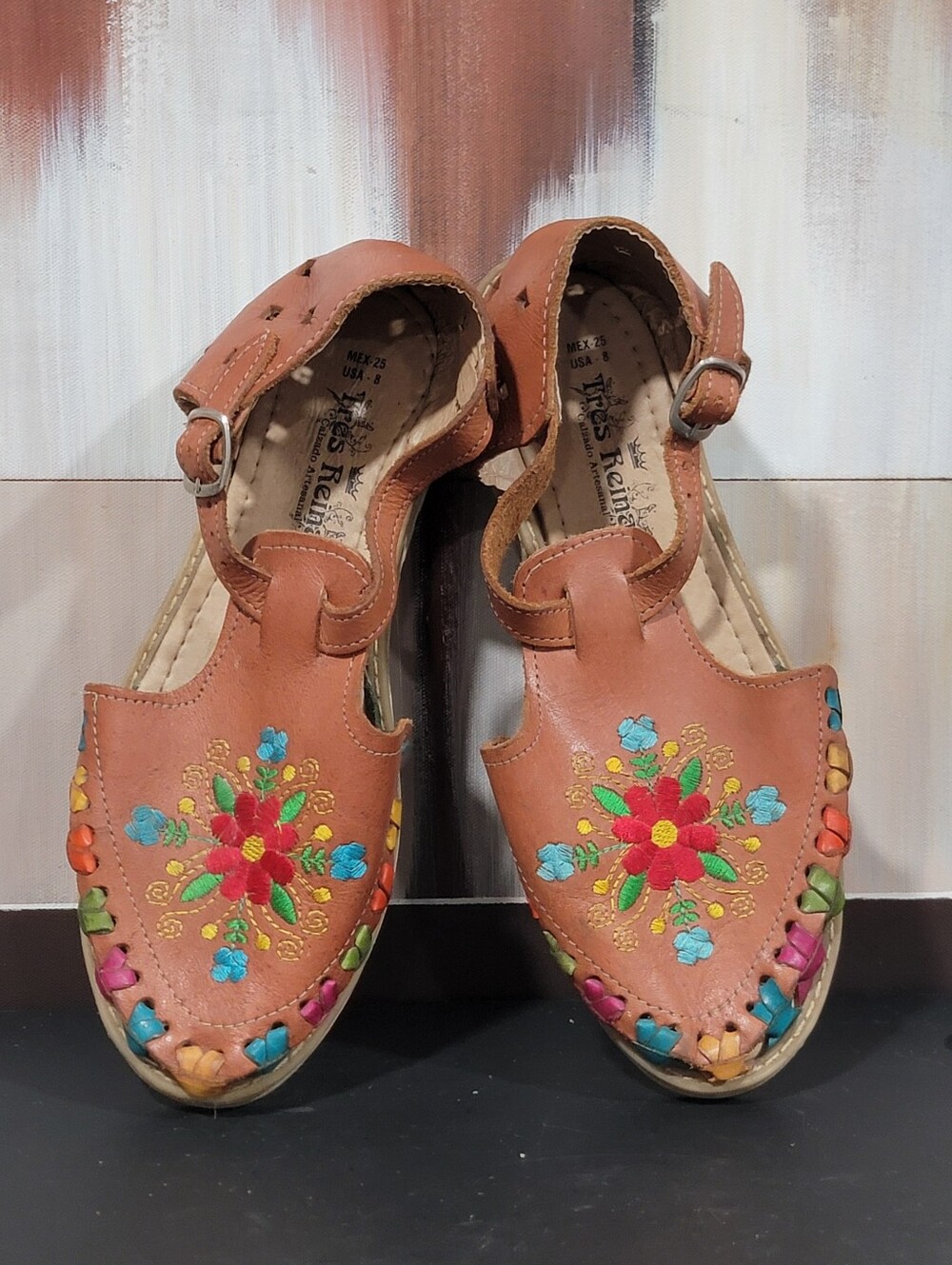 Coloful Wedge Sandals Made In Mexico Size US 8 Bohemian Hippie Retro Y2K